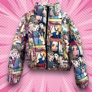 Women’s Pastel Comic Cartoon Puffer Jacket